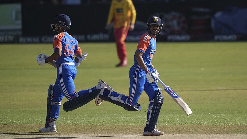 AP : Yashasvi Jaiswal and Shubman Gill bat during the India vs Zimbabwe 4th T20I in Harare on Saturday (July 13, 2024).